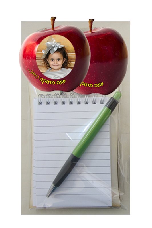 פנקס מגנט תפוח בחיתוך צורני עם תמונה מגיע עם פנקס ועט