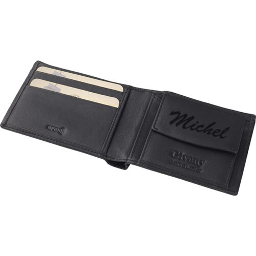 ארנק בטיחות RFID + NFC מעור נייקד תא למטבעות ו-2 תאים לשטרות מבית המותג גבעוני עם חריטה אישית