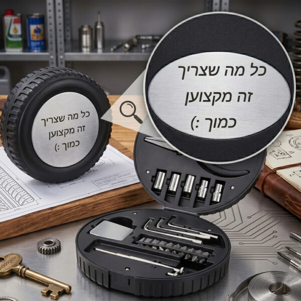 ערכת כלי עבודה "הגלגל" – כי כל מקצוען צריך את הכלים הנכונים לצידו 🚗🛠️עם חריטה אישית