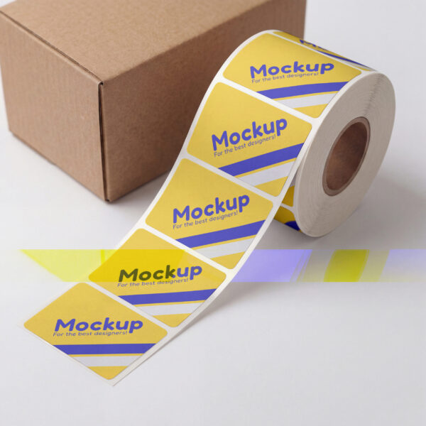המלבן המנצח: מדבקות מיתוג 8/8 ס"מ בפורמט גליל