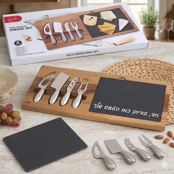מארז הגשה יוקרתי לאירוח מושלם: סט גבינות 6 חלקים מבית Comida עם חריטה אישית 