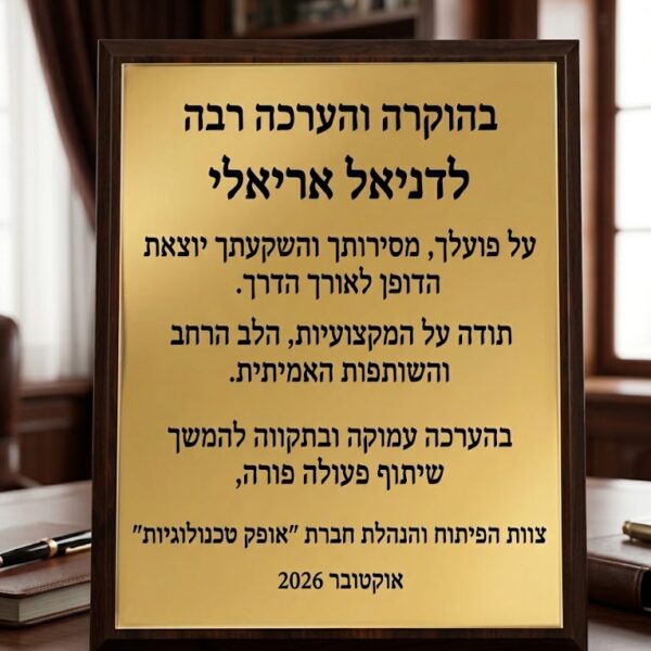 מגן הוקרה יוקרתי מעץ עמוק עם טס זהב מבריק